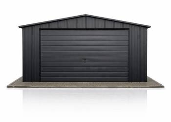 Garaż blaszany 4x6 na rąbek grafitowy dach dwuspadowy brama uchylna