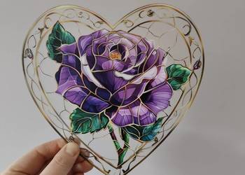 Nowy witraż witrażyk dekoracja okienna łapacz słońca róża