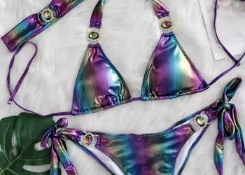 Bikini strój kąpielowy kameleon połysk cyrkonie kamienie kryształki