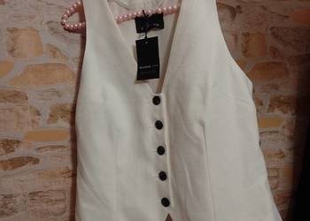 (36/S) River Island/ Kremowa kamizelka garniturowa z Londynu, NOWA