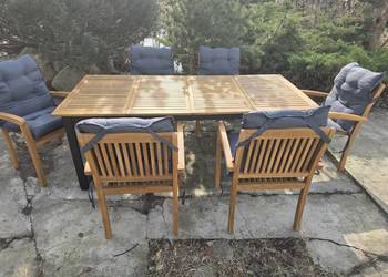 Zestaw mebli ogrodowych duży stół 6 krzeseł drewno egzotyczne