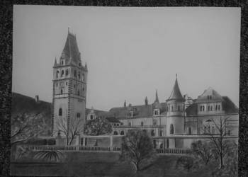 Obraz w ołówku zamek rysunek szkic architektura zamów inny
