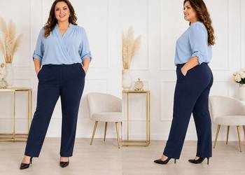Spodnie damskie granatowe proste eleganckie MW rozmiar 50 pas 104 cm