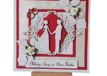 Kartki Pamiątka Ślub Para Młoda W Ramce K4 Srebro – Czerwień