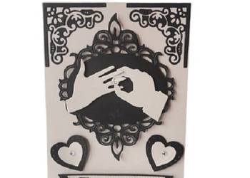 Zaproszenia Ślub Ręce Z Obrączką C6 Czerń - Blady Róż