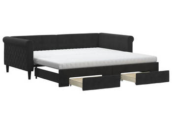 Sofa rozsuwana z szufladami czarna aksamit 100x200 cm WM-3197854