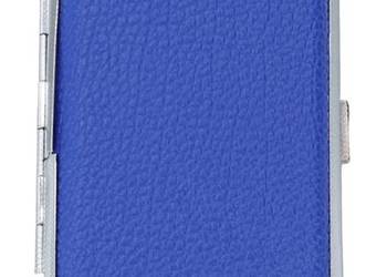 Niebieska Papierośnica SLIM Metalowe Pudełko na Papierosy Pokryte Skórą