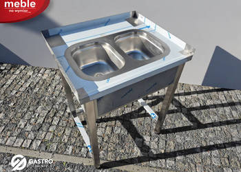 Zlew gastronomiczny 2 komorowy spawany 700x600x850 mm