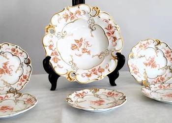 Elegancki serwis deserowy Weimar Ilse złoto-pomarańczowy motyw kwiatowy rel Elegancki serwis deserowy Weimar Ilse złoto-pomarańczowy motyw kwiatowy rel