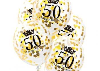 ZESTAW BALONÓW NA 50 URODZINY ZŁOTE KONFETTI 5szt 30cm BUKIET XXL KORONA