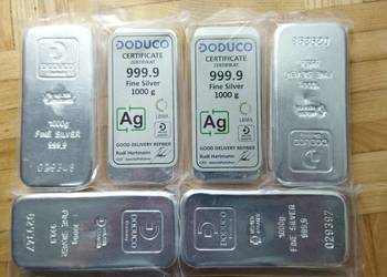 SZTABKA SREBRA 1000g DODUCO LBMA FOLIA CERTYFIKAT PRÓBA 9999