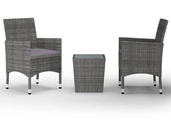 3-częściowy zestaw bistro rattan PE i hartowane szkło szary WM-3058359