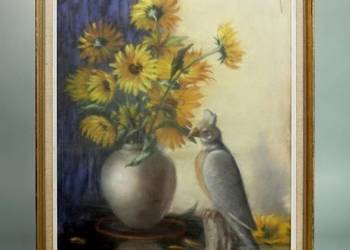 WYPRZEDAŻ Martwa natura pastel na kartonie Mona Martin Belgia lata 50/60te