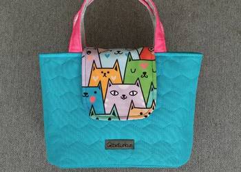 Niebieska Torebka Koszyk w KOTKI handmade