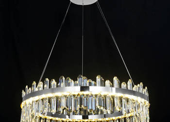 Żyrandol nowoczesny kryształowy, lampa wisząca okrągła 80 cm srebrna
