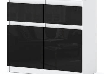 Komoda Wąska Z 2 Szufladami Oleksa 80cm Pojemna Szafka Biała Czarny Połysk