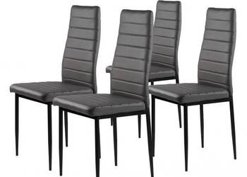 Zestaw 4 krzeseł do salonu jadalni z ekoskóry wyprofilowane oparcie szare