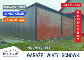 Garaż Blaszany CIEMNY BRĄZ -2xBrama - TANIE Garaże Blaszane -Maj-Blach