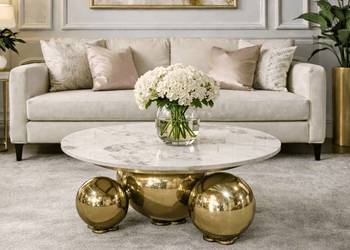 Złoty stolik kawowy Premium Milenio z kamiennym blatem marmurkowym Trio 80…