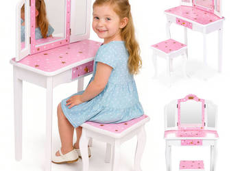 Duża toaletka zabawkowa dla dziewczynki potrójne lustro taboret szuflada E…