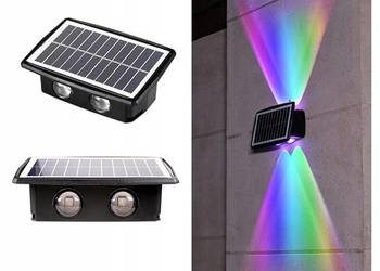 2x Lampa Solarna LED RGB Kolor Góra Dół Czujnik Ruchu Zmierzchu CREE
