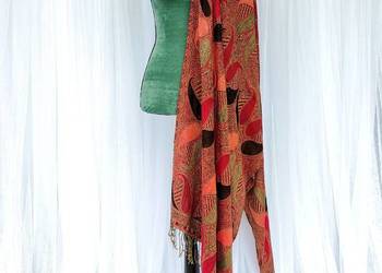 Ciepły szal szalik rudy pomarańczowy wzór orientalny boho bohemian eleganck