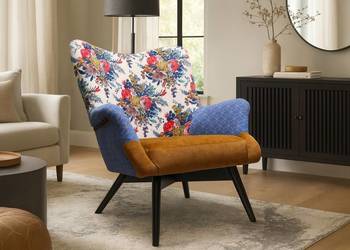 Fotel Patchwork Kolorowy w Kwiaty Dekoracyjny Wypoczynkowy Stylowy Retro