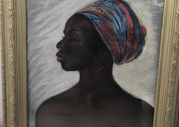 Stary oryginalny obraz pastela porter afrykanki Abraham Behrmann 1931 r