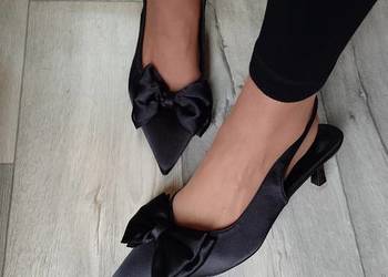 (43) Czarne czółenka wieczorowe z odkrytą piętą, NOWE