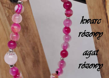 Bransoletka kwarc różowy, agat różowy crazy #39
