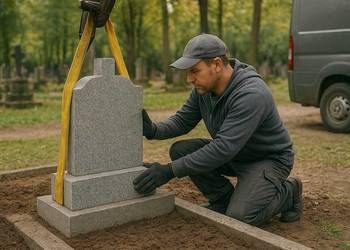 Prostowanie pomnika przechylonego, Cmentarz Osobowicki, Wrocław