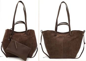 Torebka Czekoladowa Zamsz GALLANTRY Poszerzana Pojemna XXL A4