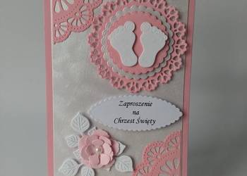 ZAPROSZENIA CHRZEST STOPKI W SERWETCE C6 RÓŻ