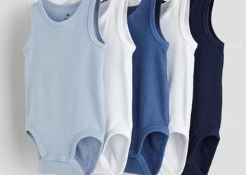 Body H&M 50 noworodek newborn bawełna niebieskie białe 5 pack