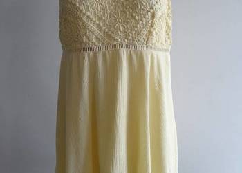 Sukienka Trapezowa Bawełniana Szydełkowe Dodatki Modny Kolor Butter Yellow