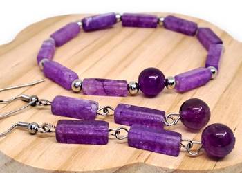 Komplet kolczyki i bransoletka z ametystu, AMETYST #583