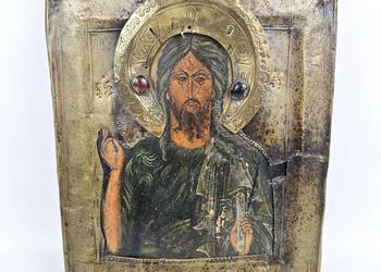Stara ikona na desce Chrystus Pantokrator 31/26/2,5cm Rosja XIX/XXw