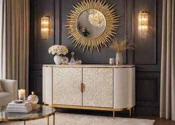 Komoda jasno-złota Champion Glamour Premium z muszelkami 150x40x88