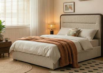 AVANTI łóżko 180x200 beżowe brązowe z pojemnikiem i stelażem