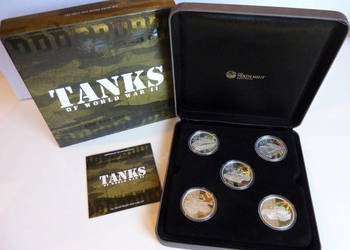 SREBRNY ZESTAW 5 MONETTANKS OF WORLD WORLD II 5 x uncja serbra .999