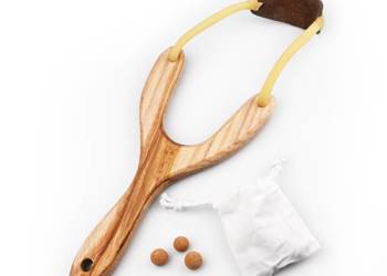 Duża Proca i amunicja 10 kulek korkowych oraz woreczek | Drewno | 25 cm