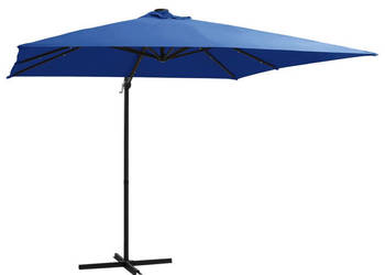 Parasol wiszący z LED i stalowym słupkiem 250x250 cm niebieski WM-46997