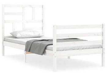Rama łóżka z wezgłowiem biała lite drewno 90x200 cm WM-3194882
