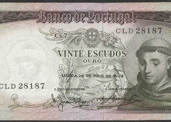 PORTUGALIA 20 ESCUDOS 1964 - STAN BANKOWY UNC