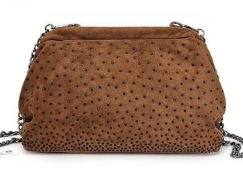 Torebka Listonoszka Kopertówka Cynamonowy Brąz Zamsz Eko Dżety Pojemna