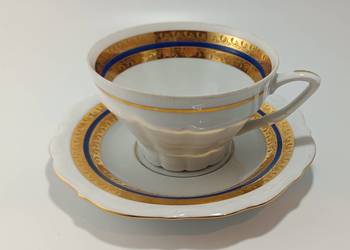 Bogucice. Piękny porcelanowy serwis kawowy. Złoto+kobalt. NOWY.