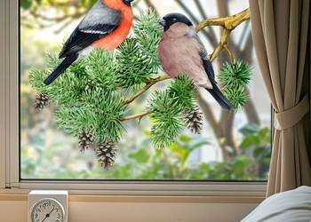 Naklejka na szybę z ptakami na sośnie