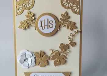 ZAPROSZENIA KOMUNIA UNIWERSALNE HOSTIA W LIŚCIACH C6 ZŁOTO - ECRI