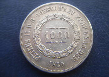 Stare monety 1000 realów 1860 Brazylia srebro