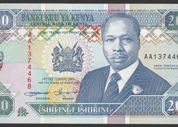KENIA 20 SHILLING 1993 - ARAP MOI - STAN BANKOWY UNC